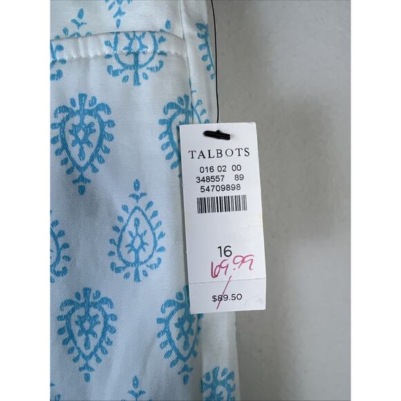 Talbots size 16 Perfect Skimmer Crop Capri Pants White Blue Paisley $89.00 NWT - Picture 6 of 13
